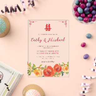 Orange yellow floral spring Chinese wedding Acrylic Invitations