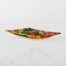 Orange, yellow flowers jewellery tray, desk gift