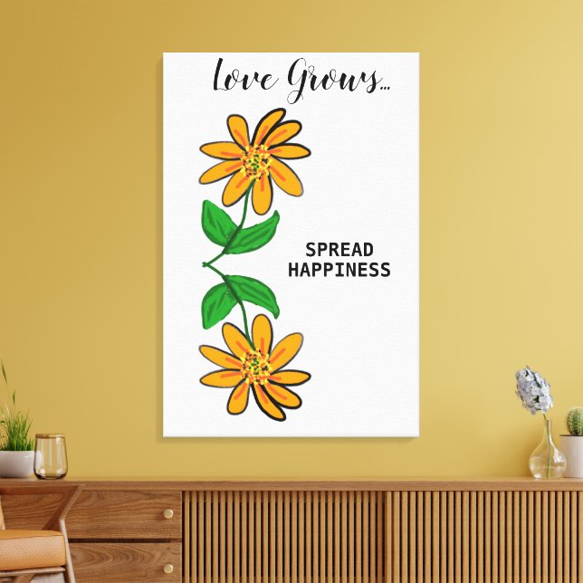 Orange Yellow Flowers Love Grows 24" x 36" Canvas Print (Insitu(LivingRoom))