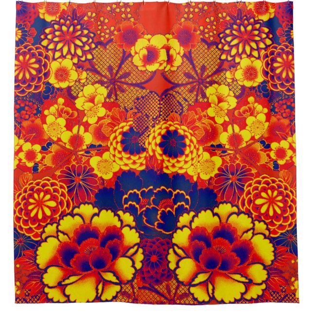 ORANGE YELLOW FLOWERS Peony,Roses Japanese Floral (Front)