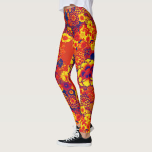 ORANGE YELLOW FLOWERS Peony,Roses Japanese Floral Leggings