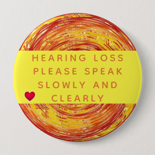 Orange Yellow Geometric Heart Hearing Loss 4 Inch Round Button