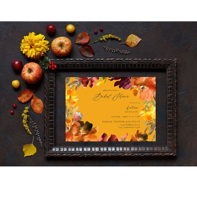Orange & Yellow Gold Fall Floral Bridal Shower 2G Invitation (Creator Uploaded)