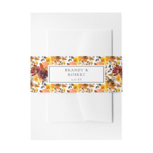 Orange & Yellow Gold Fall Floral Invitation Belly Band