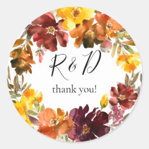 Orange & Yellow Gold Fall Floral Monogram -  Class Classic Round Sticker