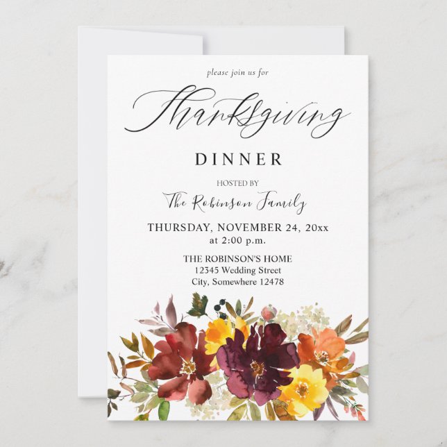 Orange & Yellow Gold Fall Floral Thanksgiving S1 Invitation (Front)