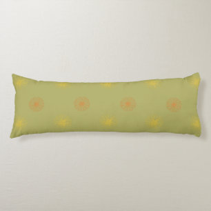 Orange yellow gold floral pattern on fern green body pillow