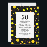 Orange Yellow Gold Polka Dot Black 50th Birthday Invitation<br><div class="desc">Classically designed with a black background, the modern orange, yellow and gold polka dot details add an airy and fun feel. Beautiful yet simple, these invitations are perfect to honour the special birthday of your loved one reaching the age of 50. Enjoy the quality of the design and make your...</div>