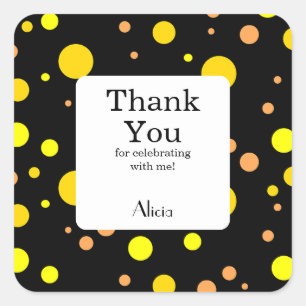 Orange Yellow Gold Polka Dot Black Thank You Square Sticker