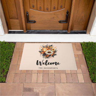 Orange Yellow Gray Flower Bouquet Doormat