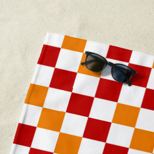 Orange Yellow Green Checkered Pattern Design  Beach Towel