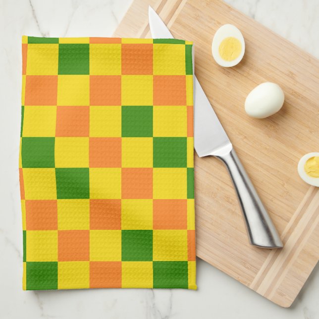 Orange Yellow Green Chequered Pattern Design  Kitchen Towel (Quarter Fold)