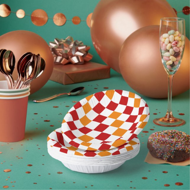 Orange Yellow Green Chequered Pattern Design  Paper Plate (Multi)
