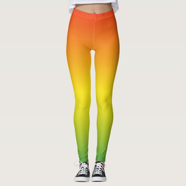 Orange Yellow Green Modern Ombre Leggings (Front)
