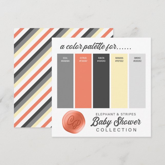 Orange Yellow Grey Baby Shower Colour Palette Card (Front/Back)