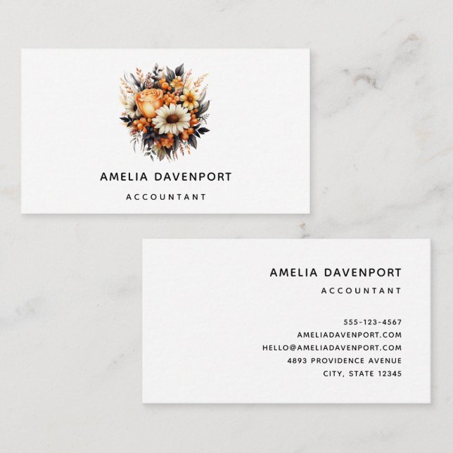 Orange Yellow Grey Flower Bouquet Business Card (Front/Back)