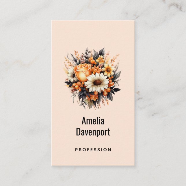 Orange Yellow Grey Flower Bouquet Business Card (Front)
