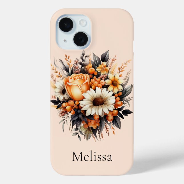 Orange Yellow Grey Flower Bouquet Case-Mate iPhone Case (Back)