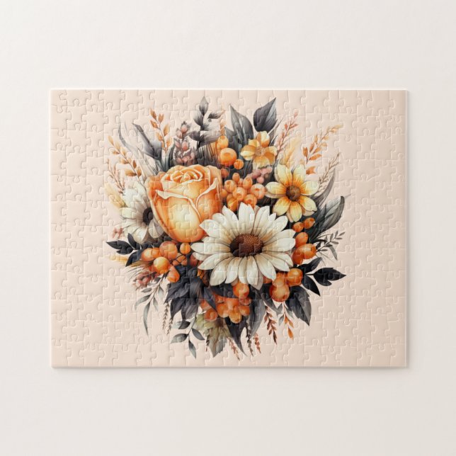 Orange Yellow Grey Flower Bouquet Jigsaw Puzzle (Horizontal)