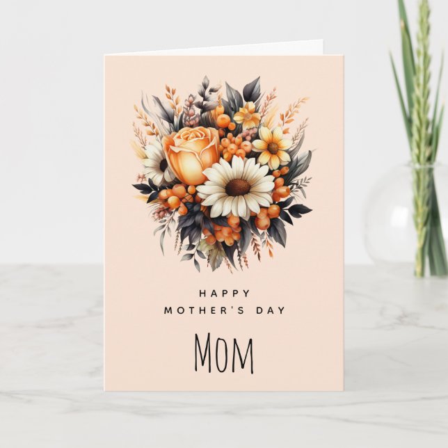Orange Yellow Grey Flower Bouquet Mother's Day Card (Front)