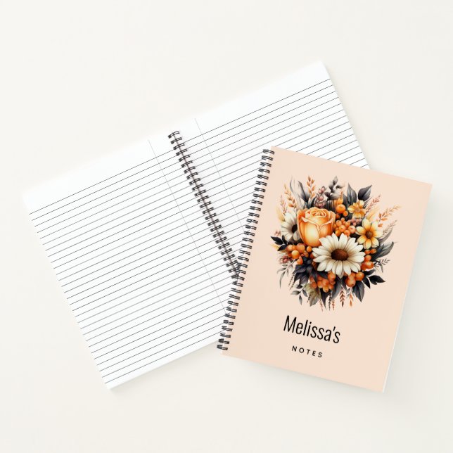 Orange Yellow Grey Flower Bouquet Notebook (Inside)