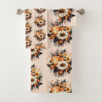 Orange Yellow Grey Flower Bouquet Pattern