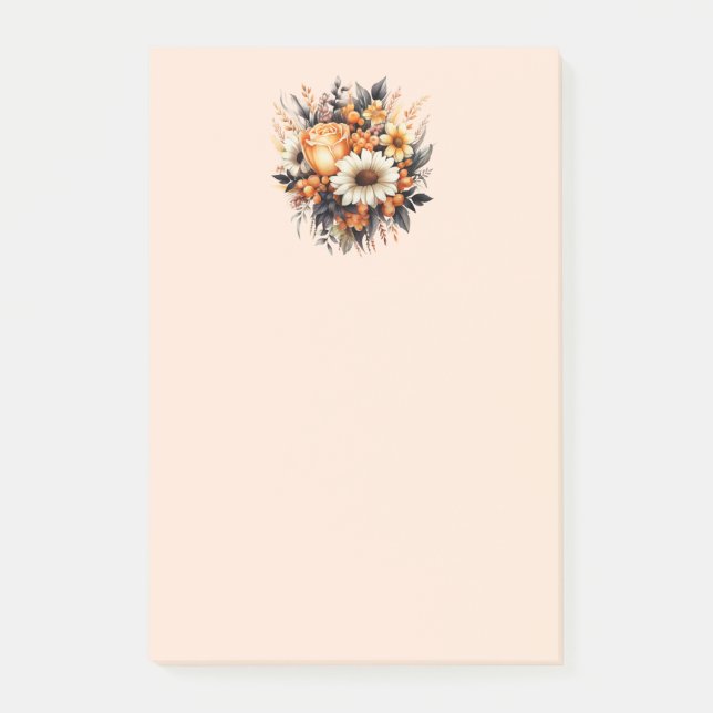 Orange Yellow Grey Flower Bouquet Post-it Notes (Front)