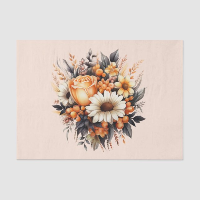 Orange Yellow Grey Flower Bouquet Tissue Paper (Front)