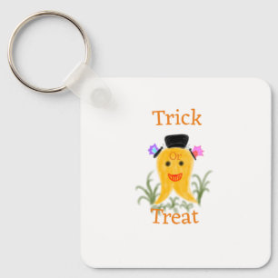 Orange yellow halloween ghost trick or treat add n keychain