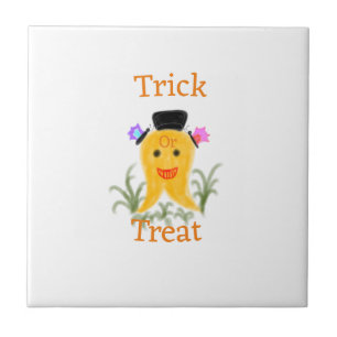 Orange yellow halloween ghost trick or treat add n tile