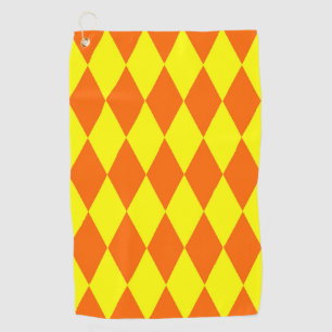 Orange Yellow Harlequin Checkered Design  Golf Towel