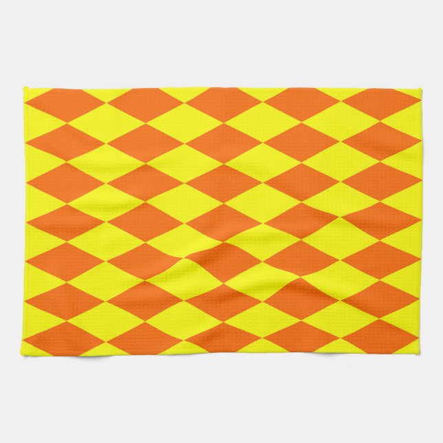 Orange Yellow Harlequin Checkered Design  Kitchen Towel (Horizontal)