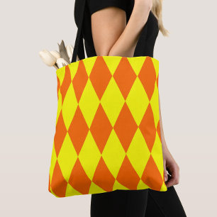 Orange Yellow Harlequin Checkered Design  Tote Bag
