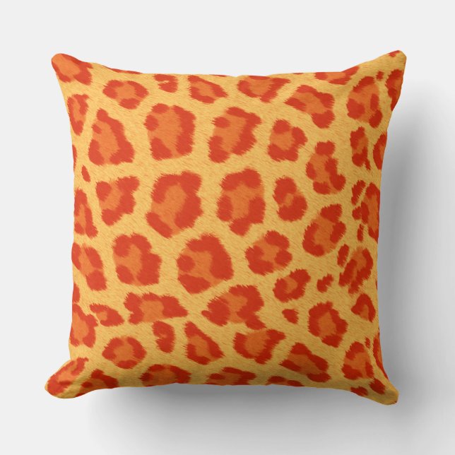 Orange & Yellow Leopard Print Throw Pillow (Front)