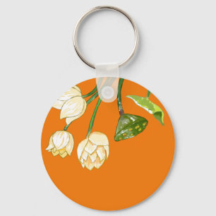 Orange Yellow Lotus Flowers & Lotus Seedpod Keychain