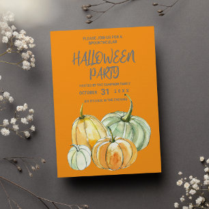 Orange yellow mint pumpkin Halloween party Invitation Postcard