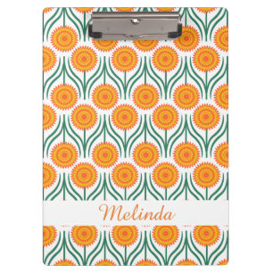 Orange Yellow Modern Floral Pattern-Custom Clipboard