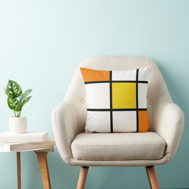 Orange Yellow Mondrian Style Throw Pillow (Chair)