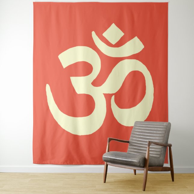 Orange Yellow Om Namaste Symbol Tapestry (In Situ)