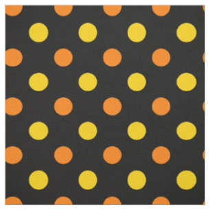 Orange Yellow On Black Polka Dots Design  Fabric