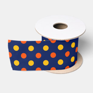 Orange Yellow On Blue Polka Dots Design Satin Ribbon