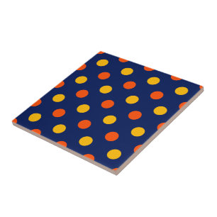 Orange Yellow On Blue Polka Dots Design  Tile