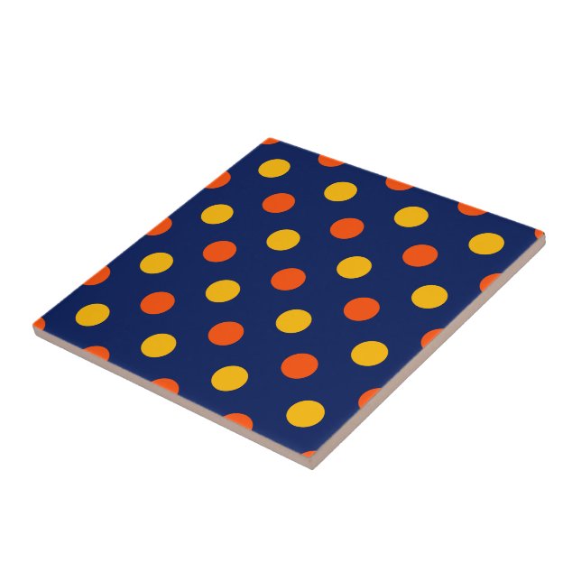 Orange Yellow On Blue Polka Dots Design  Tile (Side)
