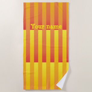 Orange Yellow Personalize Striped Pattern Beach Towel