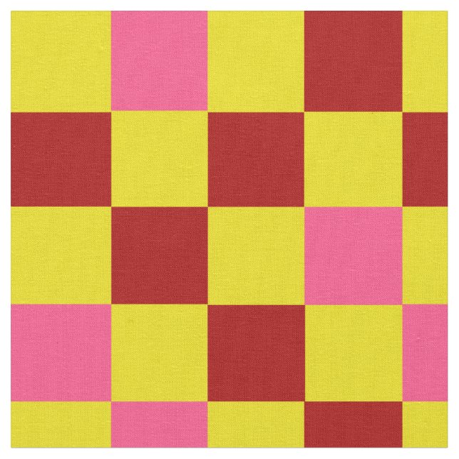 Orange Yellow Pink Chequered Pattern Design  Fabric (Close Up)