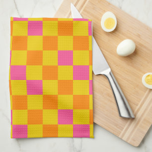 Orange Yellow Pink Chequered Pattern Design Kitchen Towel
