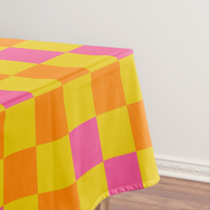 Orange Yellow Pink Chequered Pattern Design  Tablecloth