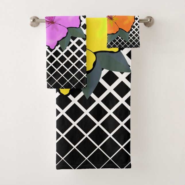 Orange & Yellow & Pink Flowers on a Trellis Bath Towel Set (Insitu)