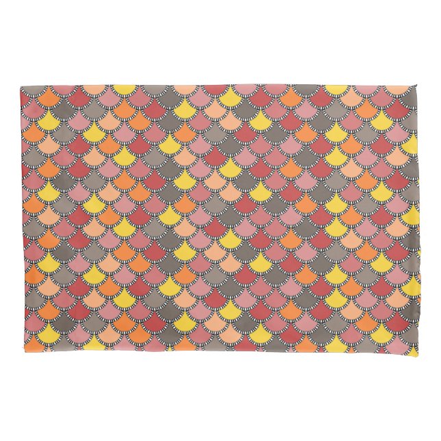 Orange Yellow Pink Grey Scales Pattern Pillowcase (Front-Left)