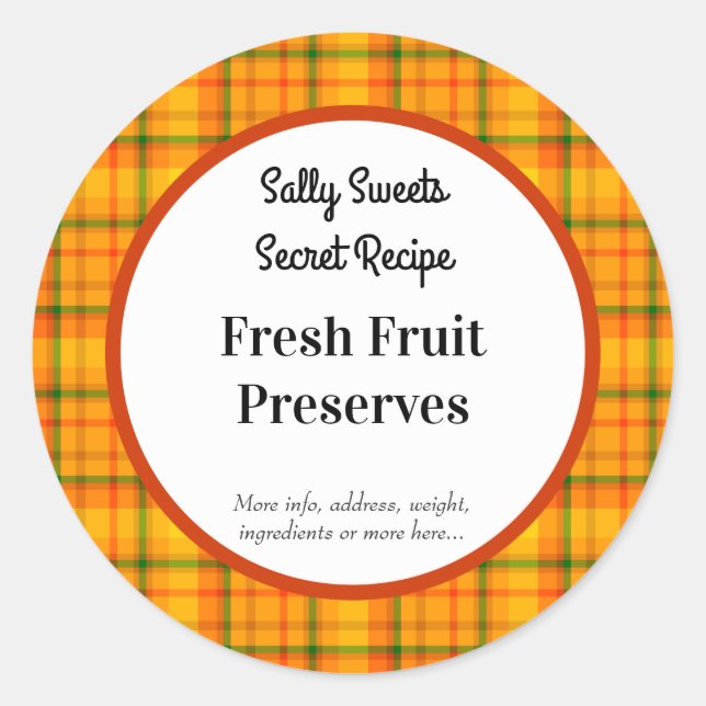 Orange Yellow Plaid Editable Baking Stickers (Front)
